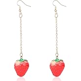 Strawberry Earrings for Women, 3D Strawberry Drop Dangle Earrings Long Fruit Earring Jewelry for Women Costume Accessories Gifts