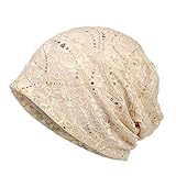 Lace Floral Beanie Hat Diamonds Beads Chemo Cap Soft Comfort Chic Slouchy Hats for Women