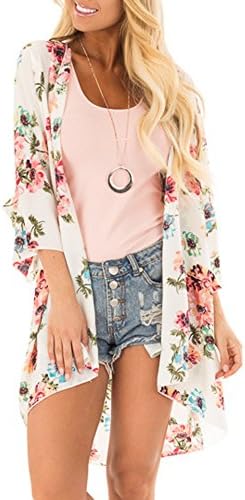 PINKMILLY Women's Floral Print Kimono Sheer Chiffon Loose Cardigan