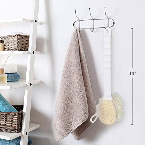 Bath Body Brush with Loofah and Bristles, Bosiwee Back Scrubber Shower Sponge Pouf for Dry Skin Brushing, Gentle Exfoliating with Long Handle