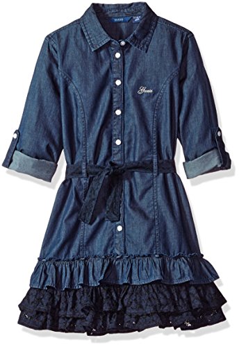 GUESS Big Girls' Button Front Denim Dress, Rinse, 10