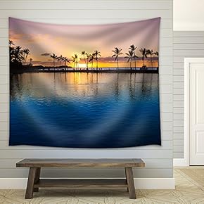 Beautiful Sunset on Hawaiian Beach, Big Island - Fabric Wall Tapestry Home Decor - 51x60 inches