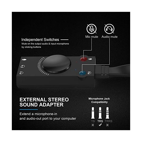 Tarjeta Sonido Externa USB Sonido Estéreo Splitter Converter con Control de Volumen para Windows y Mac, Plug & Play sin Necesidad de Controladores - Imagen 4