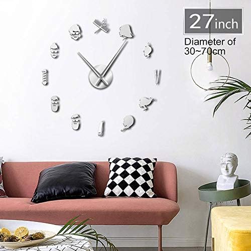 Tijusall Barber Shop 3D DIY Mute Wall Clock Beauty Salon Wall Art Decor Giant Big Needle Frameless Clock Watch with Mirror Effect Sticker