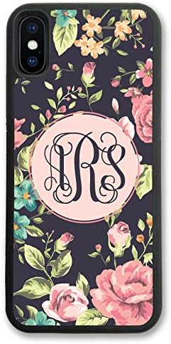 iPhone X, Simply Customized Phone Case Compatible with iPhone X [5.8 inch] Floral Roses Monogrammed Personalized Protective Case IPX