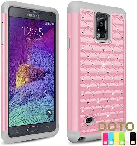 Galaxy Note 4 Case,Note 4 CaseHOT[Bling Series]Hybrid Armor [Dual Layer] Anti-Scratch Studded Rhinestone Crystal Bling Case Cover for Samsung Galaxy Note 4 (Pink/Gray)