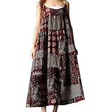 Women Bohe Long Plus Size Linen Strappy Loose Vintage Sleeveless/ Long Sleeve Dress