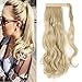S-noilite Wrap Around on Ponytail Clip in Hair Extensions Human Made Real Natural Synthetic Hairpiece for Women 29 Style Available(17″-curly, bleach blonde)thumb 1