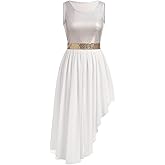 ODASDO Women's Asymmetrical Overlays Dresses Metallic Color Block Praise Lyrical Dance Dress Tunic Irregular Hem Dancewear