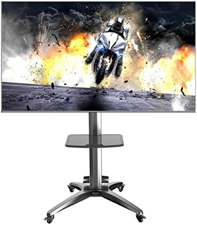 Fleximounts C04 Adjustable Sturdy Heavy Duty Universal Rolling Mobile Tv Cart for 32''-55'' Flat Screen Monitors Stand with Tilting Tv Bracket &amp; Plastic DVD Shelf(C04 B 32"-55")
