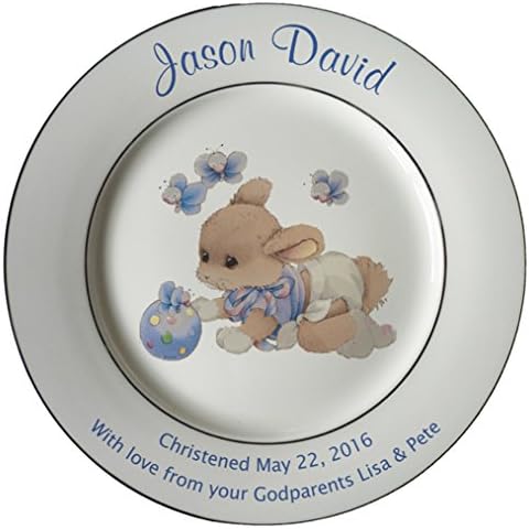 Personalized Birth Plate with 2 silver bands - Blue Sleepytime design