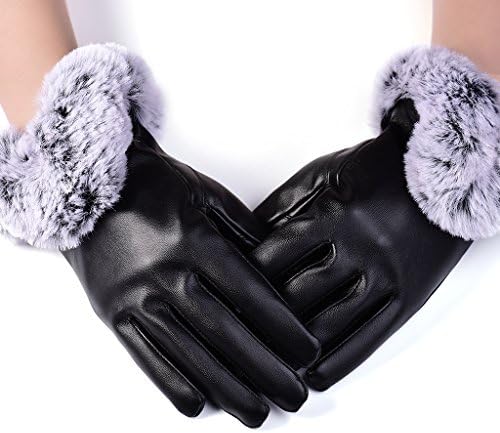 Womens Texting Winter Gloves, Touchscreen Soft PU Leather Warm Lined Gloves