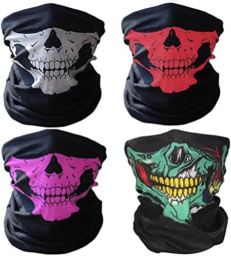 4 Pcs Couples Seamless Skull Face Tube Mask,Out Riding Motorcycle Black Breathable Skull Face Mask