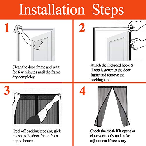 Veidoo Magnetic Screen Door, Self Sealing, Hands Free, Heavy Duty Mesh Curtain with Hook & Loop Fastener to the Door Frame Fits Door Size Up to 34 x 82 inch Max, protect your home against Bug Mosquito