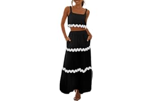 AGSEEM Summer Dresses for Women Maxi Vacation 2 Piece Outfit Cropped Skirt Set with Pockets