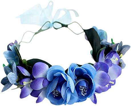 YUNF Flower Wreath Headband Floral Crown Garland Halo With Floral Wrist Band Set for Wedding Festivals and Maternity (Big Flower-16)