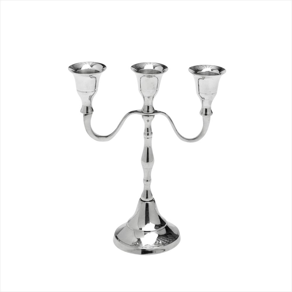 NKlaus Candlestick 3 arms candelabra 18cm high brass candlestick nickel plated for candles Ø 2cm table candles stick candles decoration wedding 2910