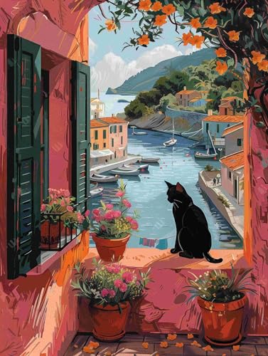 Qiukoo Malen Nach Zahlen Erwachsene Schwarze Katze, Diy Malen Nach Zahlen Leinwand, Tiere Und Gärten Paint By Number, Frauen Home Deko Geburtstag Geschenk - 40 X 50 Cm