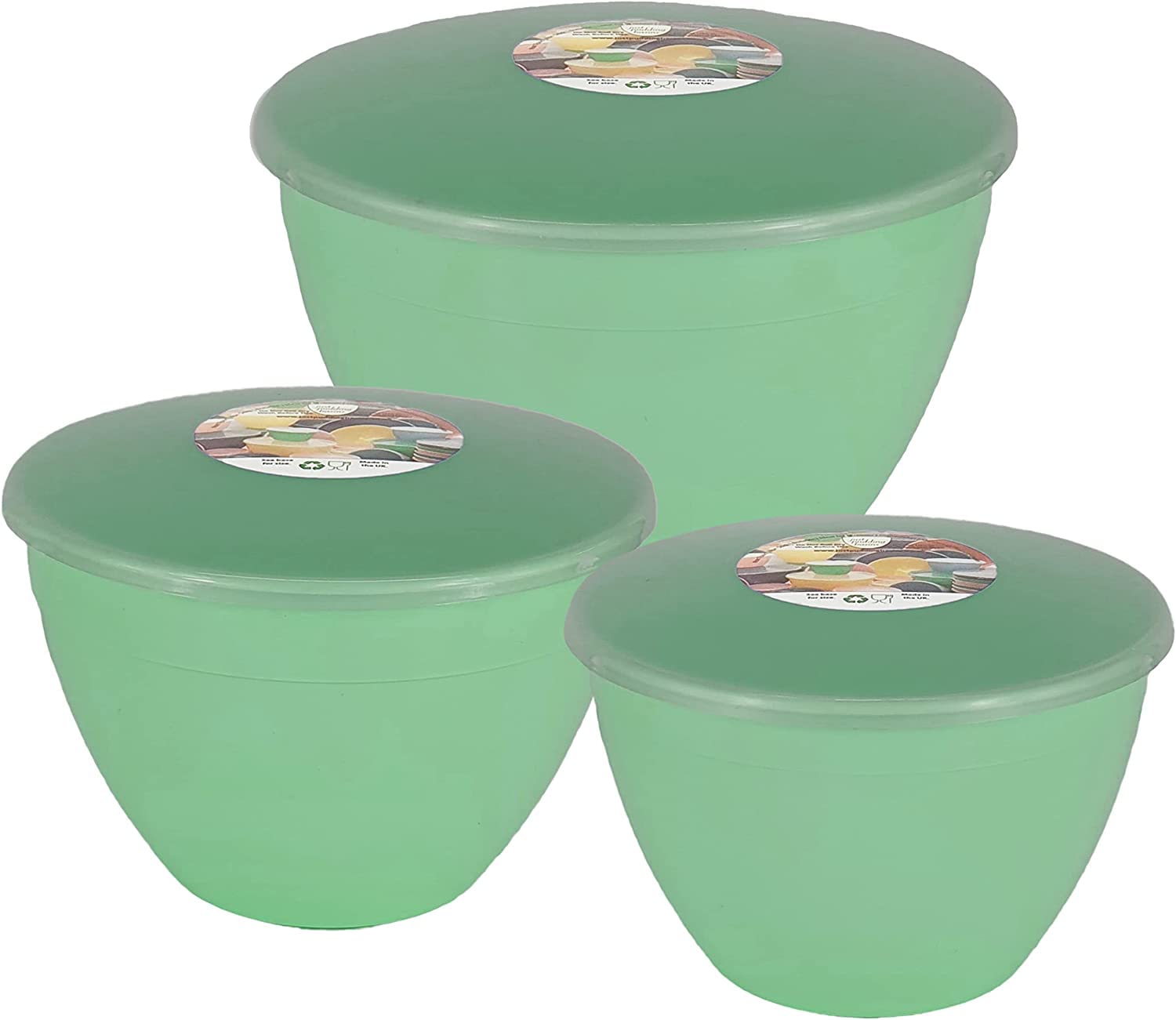 Just Pudding Basins 3 Larger Bowl Sizes and Lids in 1 Set, 1x 1.5pt (850ml), 1x 2 pint (1.14lt), 1x 3 pint (1.71lt) Green
