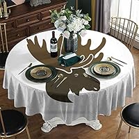 KFUTMD Garden Round Tablecloth Christmas Moose Deer Head Canadian Sacred Northern Wilderness Mammals Hunting Graphic Print Brown and White Table Cloth Diameter 50"