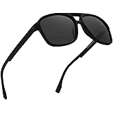 JIM HALO Polarized Aviator Sunglasses Men Women Vintage Square Driving Glasses (Matte Black Frame/Polarized Grey Lens)