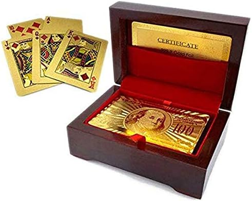 vivaBKK Luxury 24K Gold-Plated Playing Cards with Elegant Wooden Case 52 Cards + 2 Jokers Gift for Family Friends