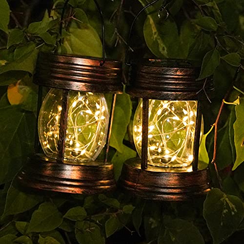 Solar Hanging Lanterns Outdoor - 2 Pack Outdoor Lanterns For Patio Waterproof - 30 LEDs Fairy String Lights Outdoor Table Lamp For Outside Garden Porch Patio Yard Wall Tree Coach Decorative (Warm)