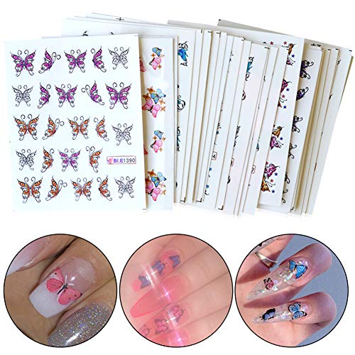 Comdoit 30 Sheets Butterfly Nail Art Stickers Colorful Butterflies for