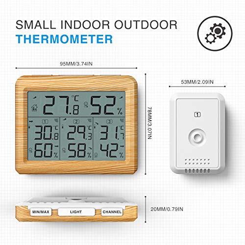 AMIR Indoor Outdoor Thermometer, 3 Channels Digital Hygrometer