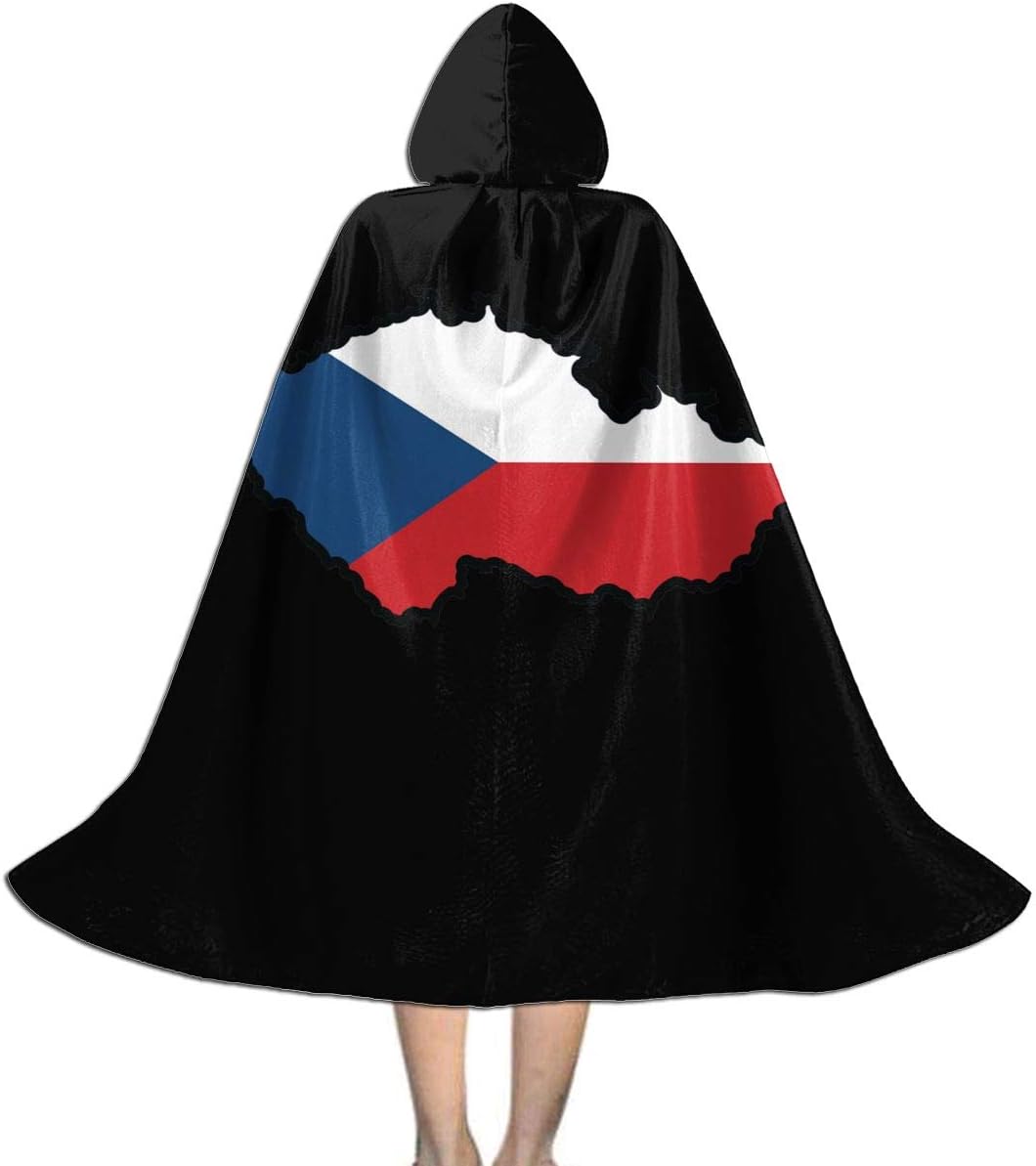 Kids Hooded Cloak Cape Halloween Map in Colors of Czech Republic Party Cosplay Costume