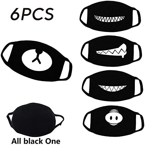Yinan Kawaii Mouth Mask Unisex Kpop Mask EXO Mask Anti-dust Black Cotton Cute Fashion Anime Teeth Bear Mouth Mask for Kids Boys Girls, Mouth Cover for Women Men Mouth Mask Cute Muffle, Set of 6