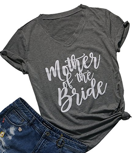 Mother of The Bride Funny T Shirts Women Summer Short Sleeve Tumblr T-Shirt Size XL (Gray)
