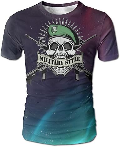 SUMME MAOW Men Skulls With Guns Military Style Novelty Printed T Shirt Short Sleeves