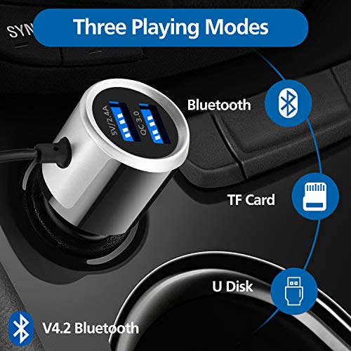 image for isinlive Bluetooth FM Transmitter for Car 7-Colors, Bluetooth 5.0 Wire