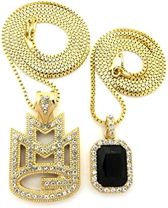 NEW ICED OUT STONE & 'MMG' MUSIC GROUP PENDANT &BOX CHAINS NECKLACE SET - RC1543GBK