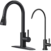 FORIOUS Kitchen Faucet and Water Filter Faucet Combo, Black Stainless Steel Bar Faucet Pull Down Sprayer and Drinking Purifier Faucet for Kitchen Sink RV Farmhouse Camper