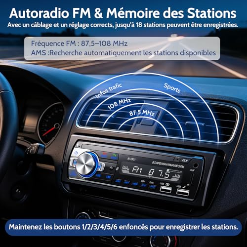 Wistrue FM Bluetooth Car Radio with 2 USB, 1 Din Car Radio Support AUX/SD/TF/MP3, Compatible with iOS/Android