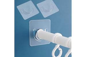 2Pack Shower Curtain Rod Holder, Upgraded Adhesive No Drill Tension Curtain Rod Brackets for Bathroom, Universal Bathroom Sho
