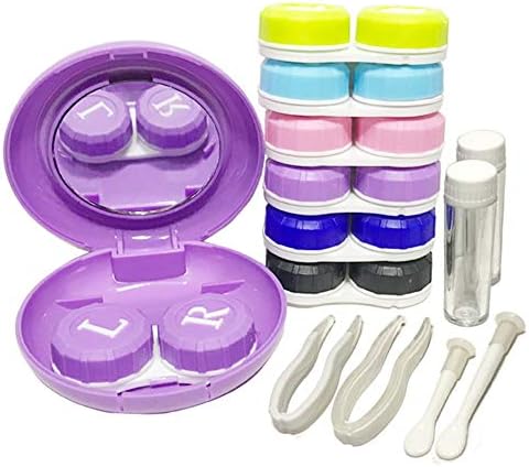 Contact Lens Cases - Qkit Contact Lens Care Case Travel Kit, Built-in Mirror Box with 6 Replacement Contact Lens Container, Holder Container Bottle, Eyecare Storage Kit, Set of 7