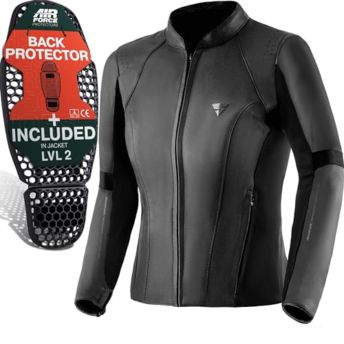 SHIMA MONACO 2.0 Motorcycle Jacket for Women - Vintage Leather Womens Biker Jacket with CE Back, Shoulder, Elbow Armor Pads, Ventilation panels (Black, S)