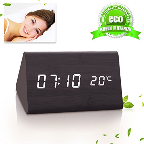 LED Desk & Shelf Wooden Alarm Clock Temperature Display, Specialty Digital Clocks Thermometer Weather Monitor Clocks Children's Night Lights Nursery Clocks for Travel Home Decor - Thumbnail 7