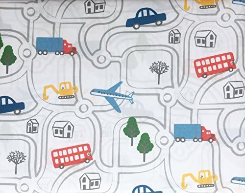 Authentic Kids 4 Piece Full Double Bed Sheet Set Buses Car Trucks Houses Roads -- Around Town