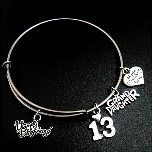 13th Birthday Bracelet, 13th birthday, bangle bracelet, Happy Birthday, Grand Daughter, Made with Love, Gift for granddaughter, bangle