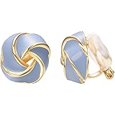 Yoursfs Knot Multicolor Clip on Earrings For Women Silver and gold Plated Large Non Pierced Floral Earrings