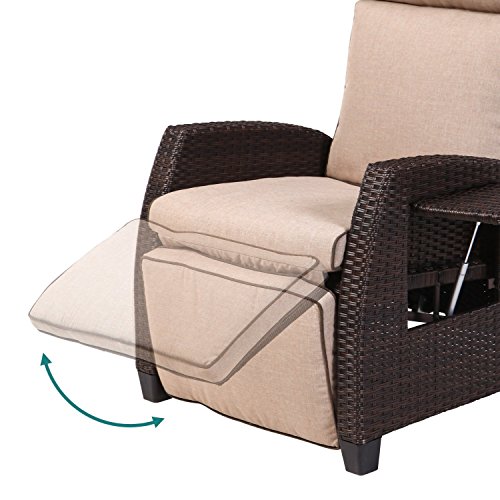 LCH Adjustable Recliner Relaxing Sofa Chair Outdoor Wicker Furniture Aluminum Frame Lounge with Beige Soft Thicken Cushions | Porch, Backyard, Pool or Garden