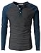 H2H Mens Casual Basic Cotton V-neck T-shirts with Point Shoulder Button Leather Pocket CHARCOALBLUE US M/Asia L (CMTTL077)