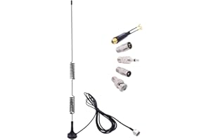 Fancasee Universal FM Antenna Magnetic Base 75 Ohm Screw F Male Plug with PAL BNC 3.5mm & 75 to 300 Ohm Adapter Connector Coax Coaxial Cable FM Radio Antenna for AV Home Stereo Receiver Indoor