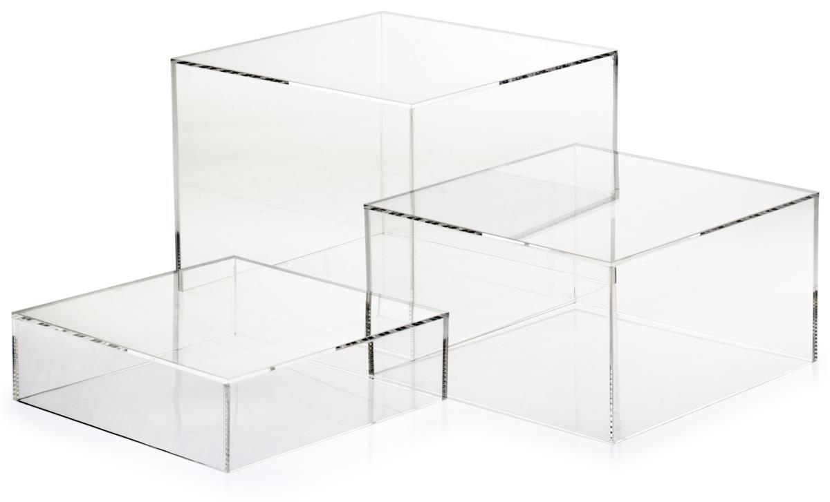Set of 3 Acrylic Cube Display Nesting Risers, Hollow Bottoms (White