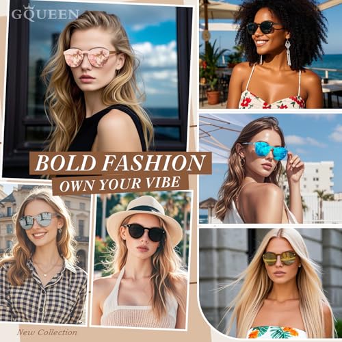 GQUEEN Sunglasses for Women and Men, Mirrored, Large, Round, UV400