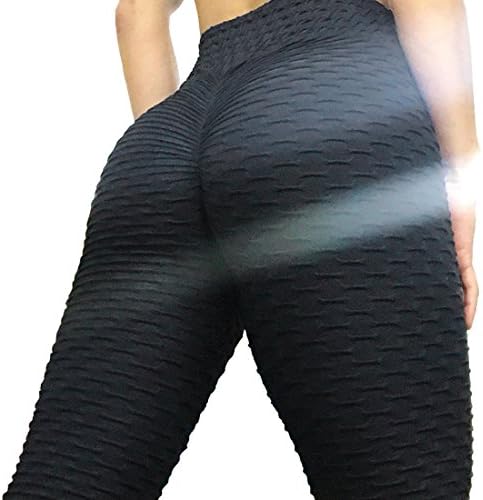 Womens Sport Yoga Pants Stretchy Skinny High Waisted Ruched Butt Lifting Long Workout Leggings (M, Black)
